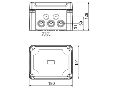 Dimensional drawing 3 OBO X10C R LGR Distribution cabinet  empty  126x151mm