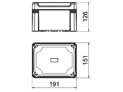 Dimensional drawing 2 OBO X10C R LGR TR Distribution cabinet  empty  126x151mm
