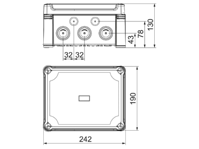 Dimensional drawing 1 OBO X16C SW Distribution cabinet  empty  126x191mm
