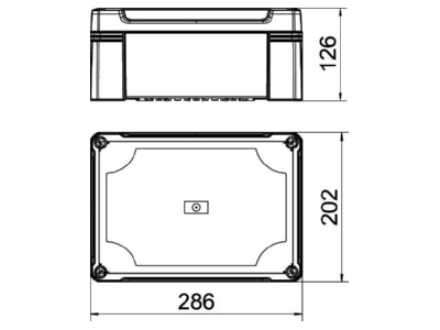 Dimensional drawing 1 OBO X25C R LGR Distribution cabinet  empty  126x202mm
