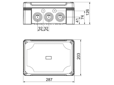 Dimensional drawing 2 OBO X25C R LGR Distribution cabinet  empty  126x202mm
