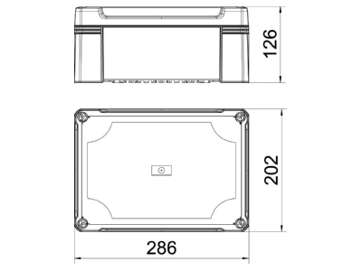 Dimensional drawing 3 OBO X25C R LGR Distribution cabinet  empty  126x202mm