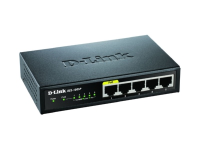Produktbild Ansicht Links DLink DES 1005P E 5 Port Layer2 Switch