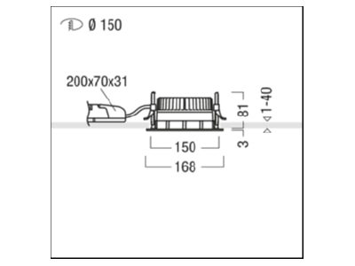 Dimensional drawing Zumtobel PANOS EVO  60816026 Downlight LED not exchangeable PANOS EVO 60816026