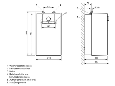 Dimensional drawing Vaillant VEH 10 U 10 L ws Boiler electric