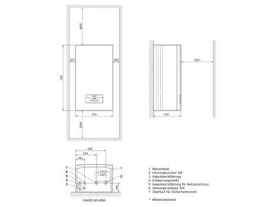 Dimensional drawing Vaillant VE 14 14 Electric boiler