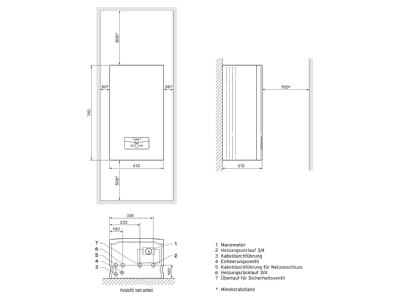 Dimensional drawing Vaillant VE 21 14 Electric boiler