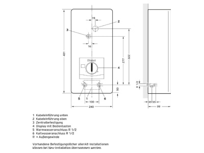 Dimensional drawing Vaillant VED E 18 8 Instantaneous water heater 18kW