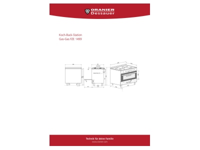 Dimensional drawing Oranier FZE 1499 eds Cooking and baking station gas 90cm 