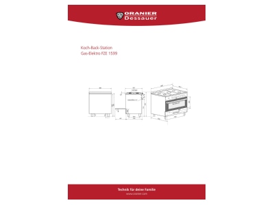 Dimensional drawing Oranier FZE 1599 eds Cooking and baking station gas electric 90cm 