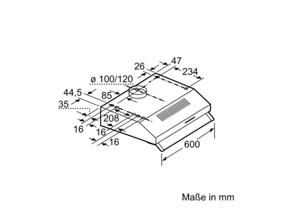 Dimensional drawing 1 Siemens MDA LU63LCC40 UB hood iQ100  60cm 
