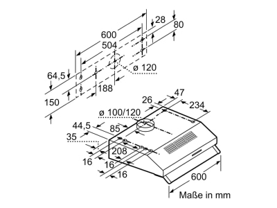 Dimensional drawing 3 Siemens MDA LU63LCC40 UB hood iQ100  60cm 