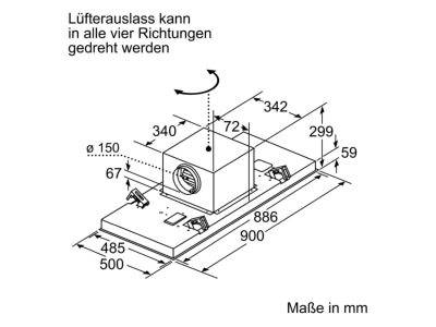 Dimensional drawing 3 Siemens MDA LR97CBS20 Ceiling ventilation IQ500  HomeConnect 
