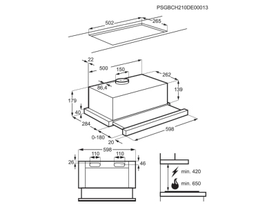 Dimensional drawing Electrolux AEG DPS362AS Cooker hood