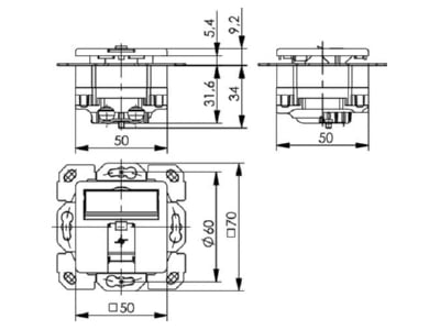 Mazeichnung Telegaertner J00020A0419 Anschlussdose aws AMJ45 8Cat5e UP50