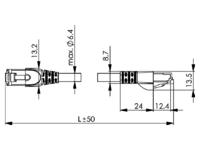Maßzeichnung Telegaertner L00000A0146 Patchkabel Cat 6A gn 1 0m  S FTP  PVC