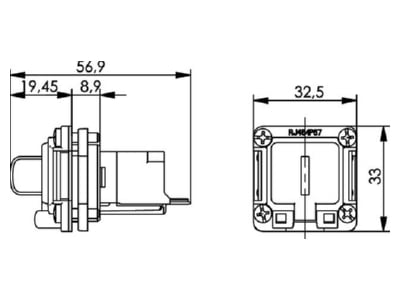 Dimensional drawing Telegaertner J00020A0482 RJ45 8 8  jack