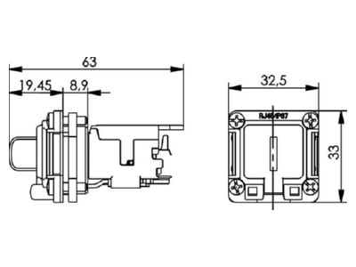 Dimensional drawing Telegaertner J00020A0483 Modular jack