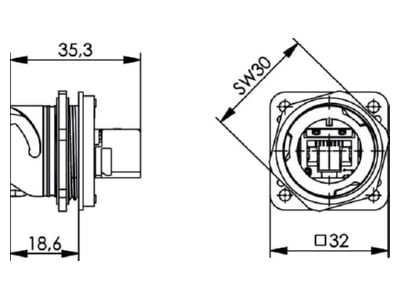 Dimensional drawing Telegaertner J80020A0001 RJ45 8 8  connector