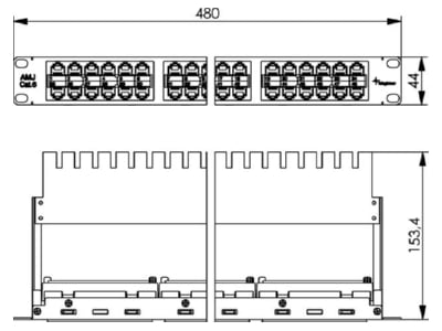 Mazeichnung Telegaertner J02024A0007 Durchfuehrungspanel gr 48x AMJ Kuppl  Cat6