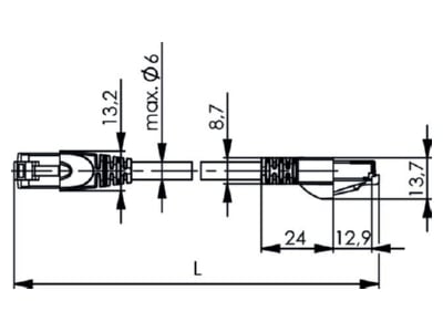 Mazeichnung Telegaertner L00000A0130 Patchkabel S FTP 6A ws 0 5m