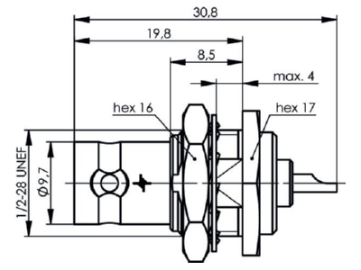 Mazeichnung Telegaertner J01001A1225 BNC Einbaubuchse 50Ohm