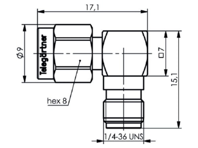Dimensional drawing Telegaertner J01154A0021 SMA angled plug bus coupler
