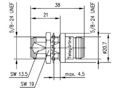 Dimensional drawing Telegaertner J01024A0006 Coax straight bus bus coupler