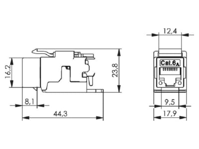 Dimensional drawing Telegaertner J00029A0077 RJ45 8 8  jack