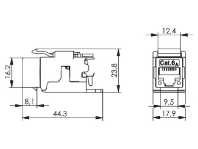 Dimensional drawing Telegaertner J00029B0077 RJ45 8 8  jack