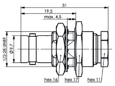 Mazeichnung Telegaertner J01001A0051 BNC Kabeleinbaubuchse 50Ohm