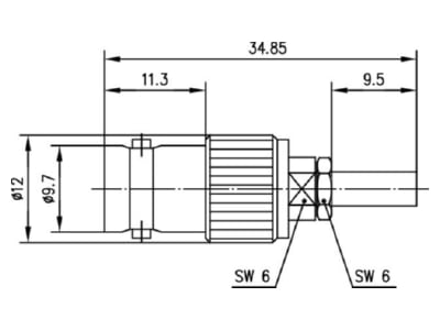 Mazeichnung Telegaertner J01001B0060 BNC Kabelbuchse 50Ohm cr cr