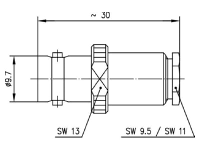 Mazeichnung Telegaertner J01003A0014 BNC Kabelbuchse 75Ohm loet