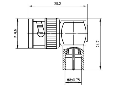 Dimensional drawing Telegaertner J01008A0059 Coax angled plug plug coupler