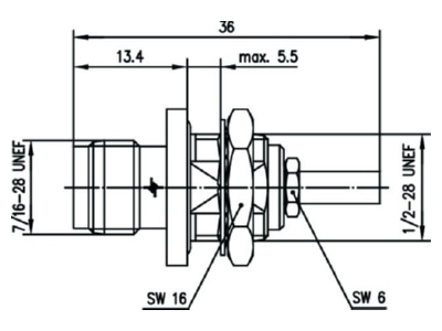 Dimensional drawing Telegaertner J01011A0058 TNC jack connector