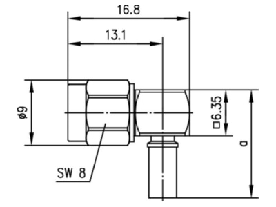 Dimensional drawing Telegaertner J01150A0061 SMA plug connector
