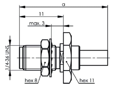 Dimensional drawing Telegaertner J01151A0001 SMA jack connector