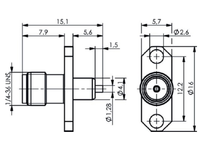 Dimensional drawing Telegaertner J01151A0631 SMA jack connector