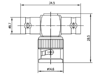 Dimensional drawing Telegaertner J01004C0616 BNC T piece plug bus coupler