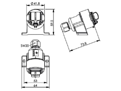 Mazeichnung Telegaertner J00020A0436 Anschlussdose 1xRJ45  Cat 6