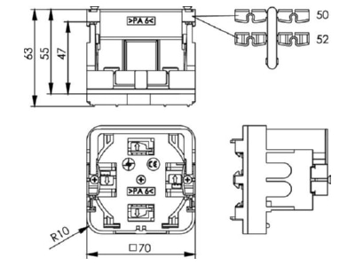 Dimensional drawing Telegaertner H02010B0013 Device box for device mount wireway