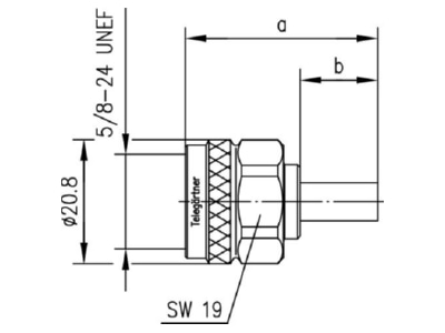 Dimensional drawing Telegaertner J01020A0108 N plug connector