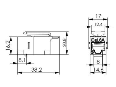 Dimensional drawing Telegaertner J00029A0061 2x RJ45 bus bus connector