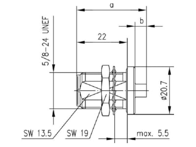 Dimensional drawing Telegaertner J01021A0171 N jack connector