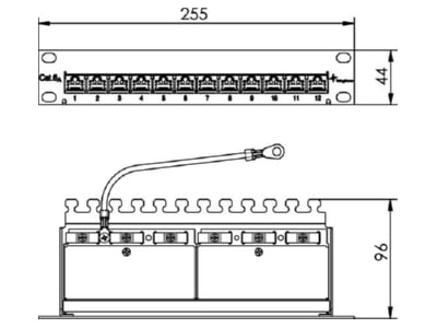 Mazeichnung Telegaertner J02022A0057 Mini PatchPanel Cat 6A MPP12 HS K