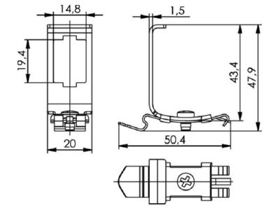 Dimensional drawing Telegaertner H06000B0045 DIN rail adapter