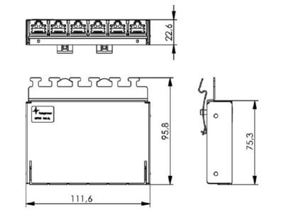 Dimensional drawing Telegaertner J02021A0055 Patch panel copper 6x RJ45 8 8