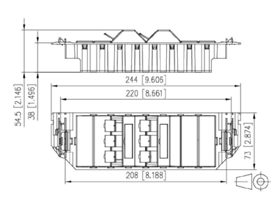 Dimensional drawing Metz 130B11S60301 E RJ45 8 8  Data outlet 6A  IEC  white