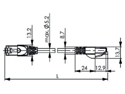 Masszeichnung Telegaertner L00000A0102 Patchkabel Cat6A 0 5m ge S FTP LSZH Mant grau