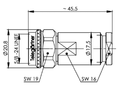 Dimensional drawing Telegaertner J01020I1070 N plug connector